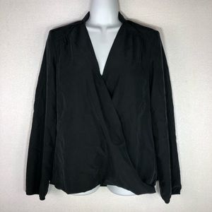 Anthropologie DREW Faux Wrap Black Blouse Size XS